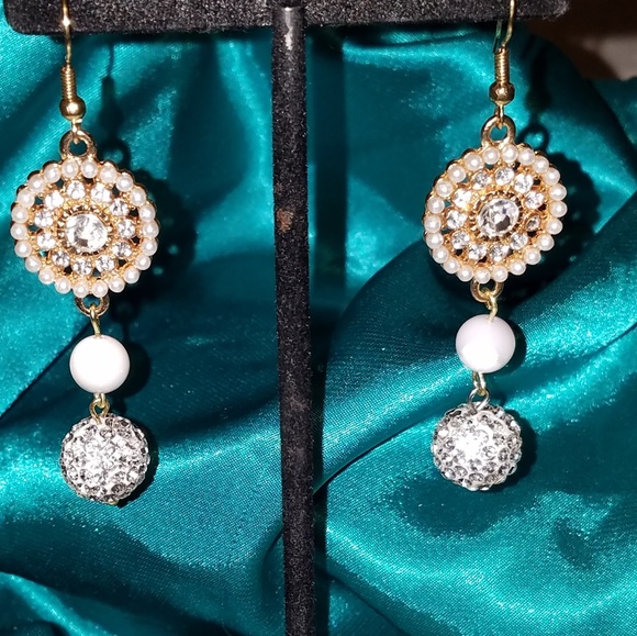 Raven Leigh Designs Jewelry - ❤️SOLD💕Pearl Crystal Disc Disco Ball Earrings
